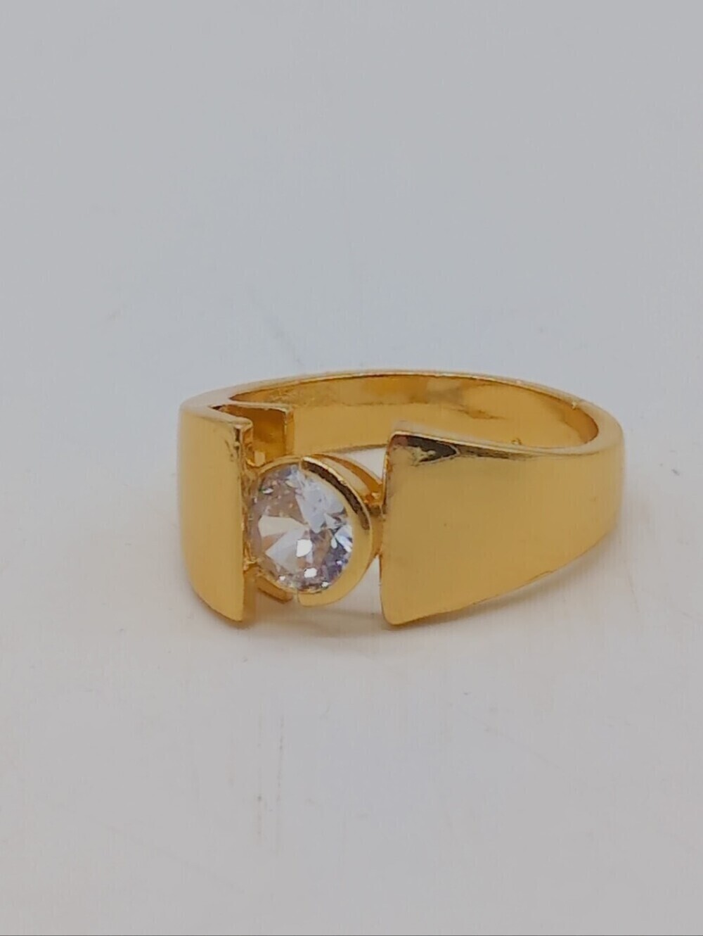 Tension Style Gold-Tone Women's Solitaire Ring Sz 10.25